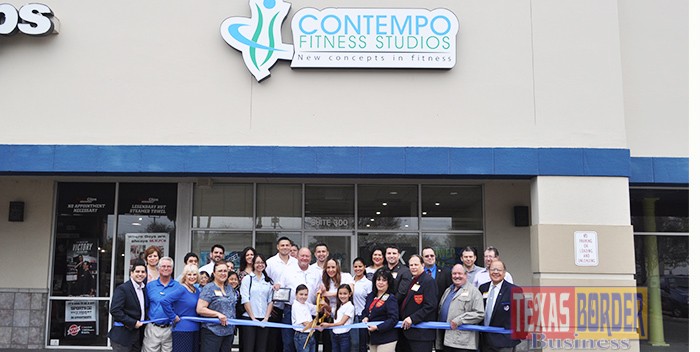 Members of the Ambassadors of the McAllen Chamber gather with owners of Contempo Fitness Bill & Ximena Wilson (center) with their children William Wilson & Nicole Wilson.                         